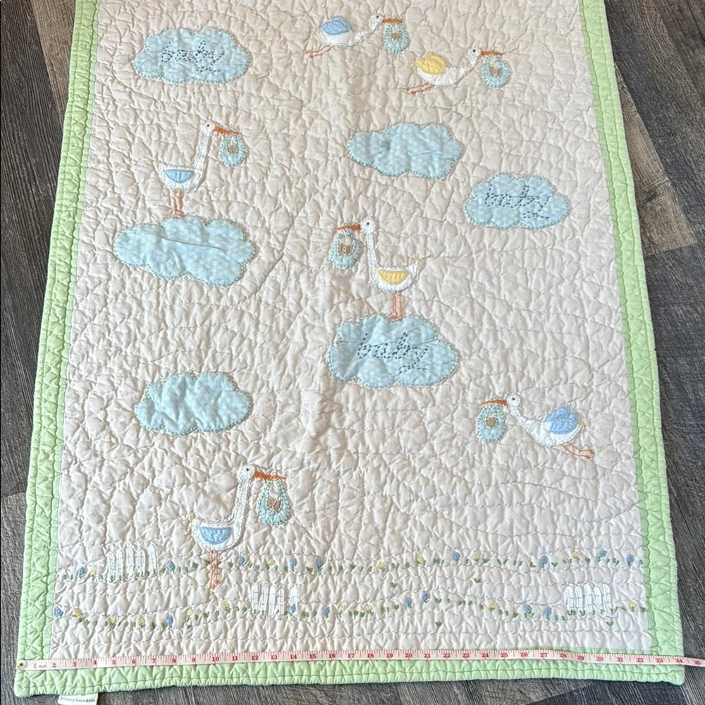Pottery Barn Kids Bedding Green and Cream Baby Quilt Set of 3 pie Cotton Linen